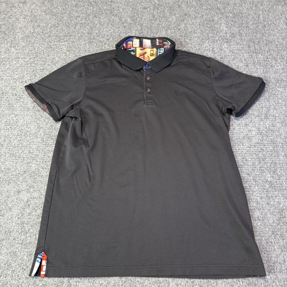 Robert Graham Polo Shirt Mens XL Black Contrast City Print Trim Casual 5